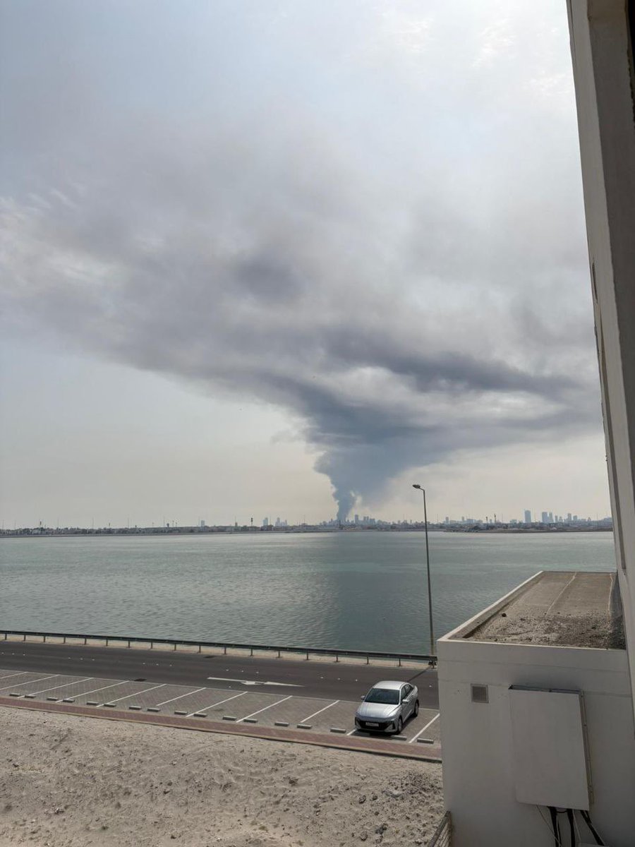 A large fire is burning at the U.S. naval base in Bahrain.