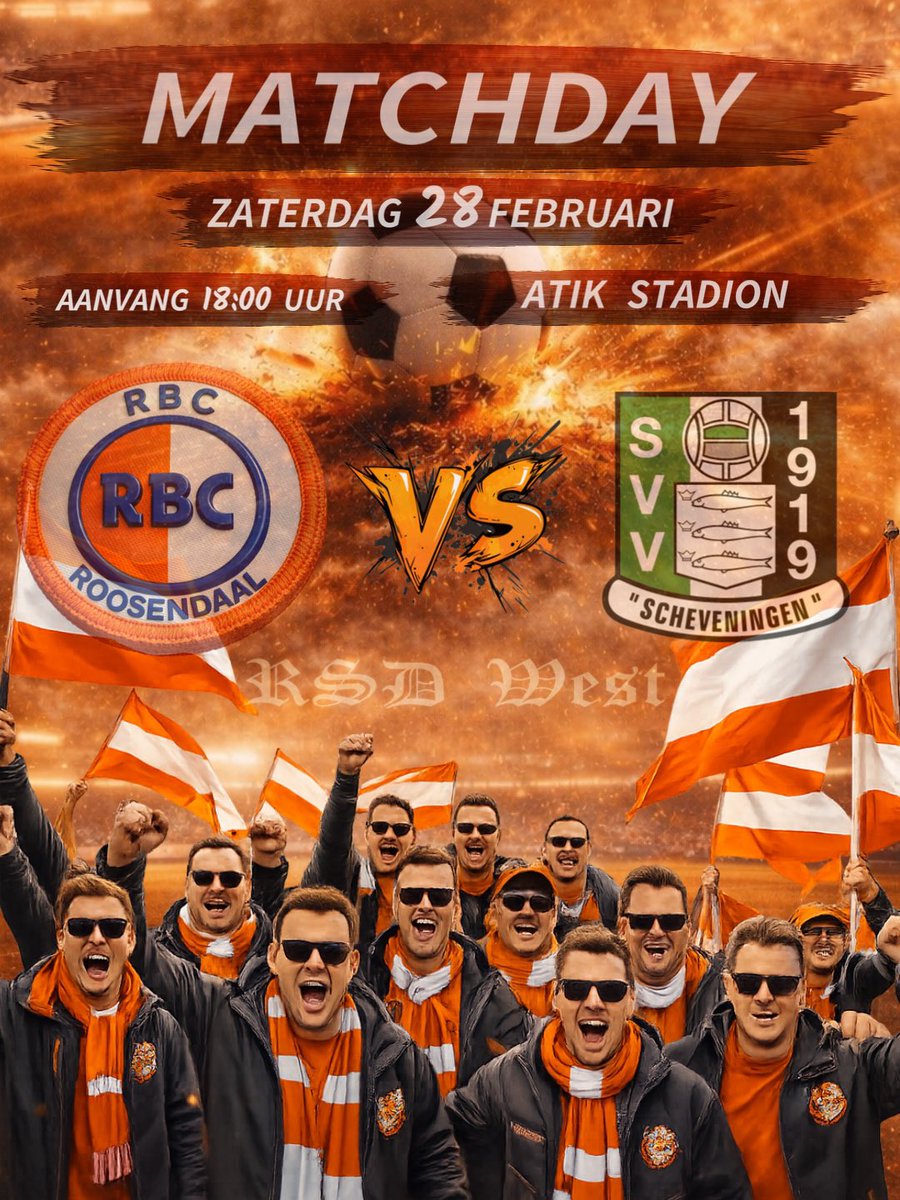 𝙈𝘼𝙏𝘾𝙃𝘿𝘼𝙔 

<a href="/RBCvoetbal/">RBC</a> vs <a href="/SchevZAT1/">Scheveningen 1</a> 

ATIK Stadion <a href="/gem_roosendaal/">Gemeente Roosendaal</a> 
#samenhogerop