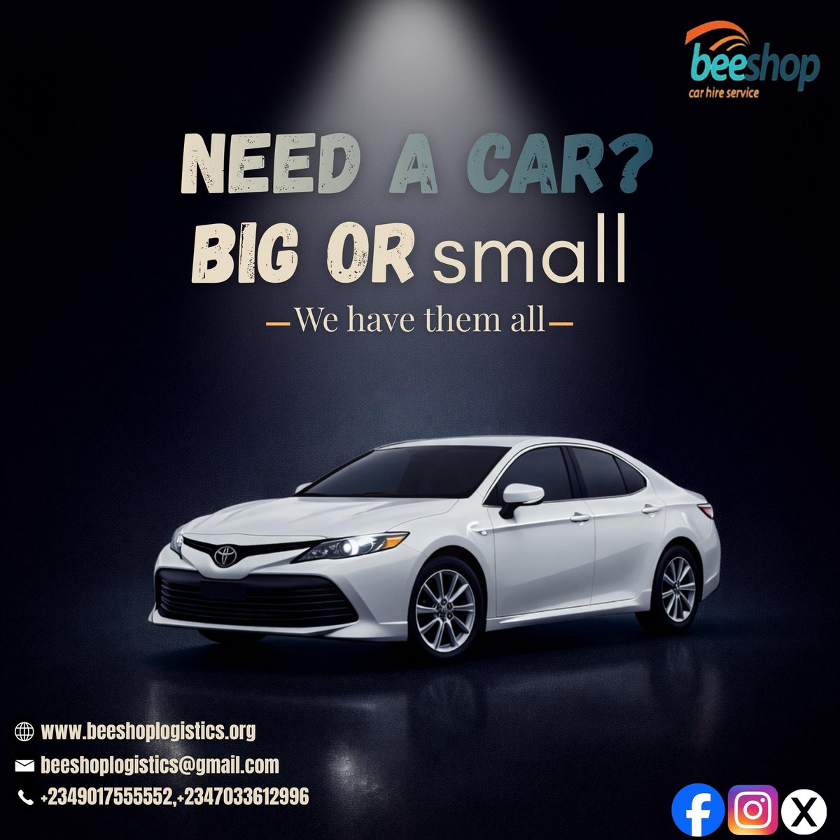 beeshoplogistic's tweet photo. Need a car? Big or small, we’ve got you covered. From sleek rides to spacious options, find the perfect match for your journey. Travel with comfort, style, and confidence. -Beeshop Logistics https://t.co/N5tIK3IL5o