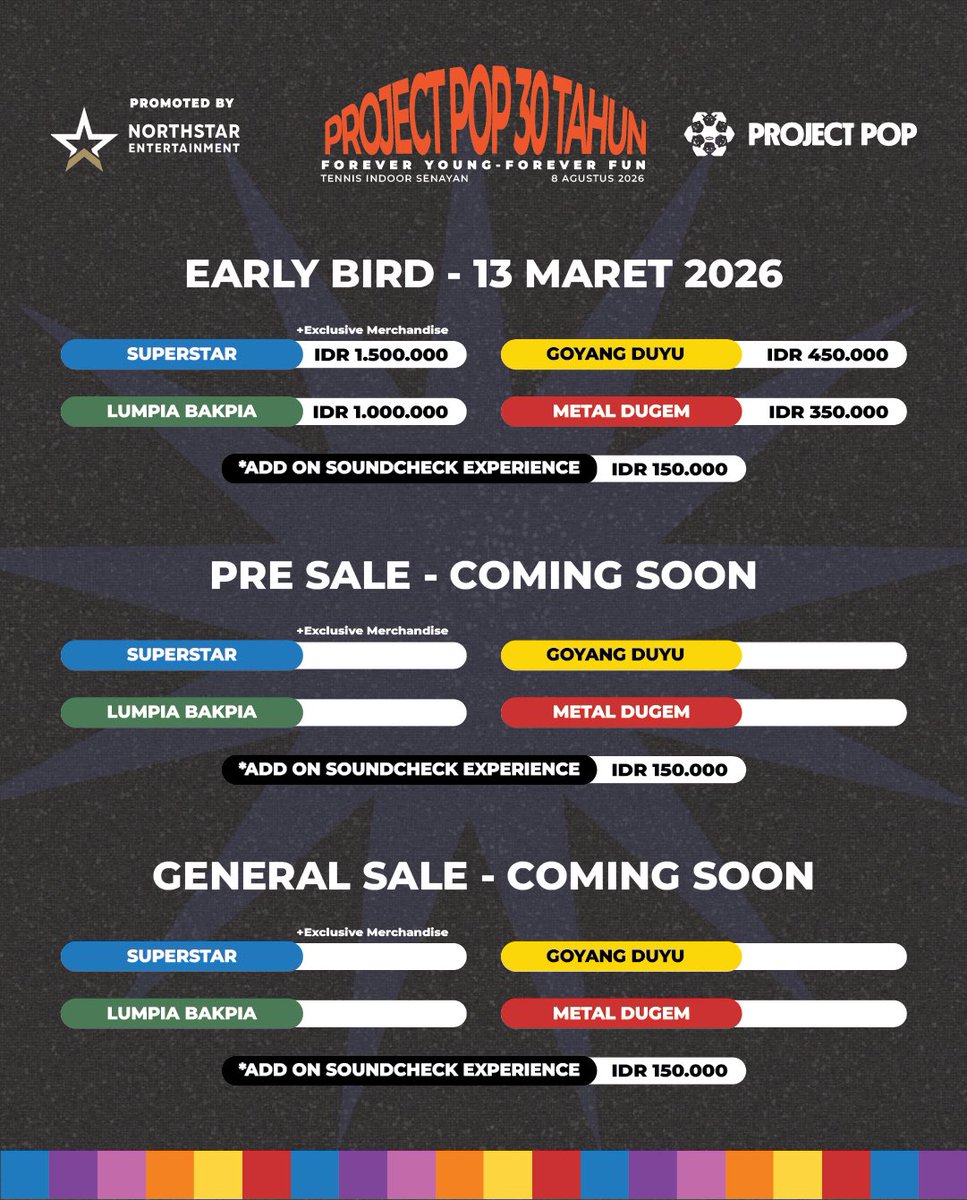 NorthstarEnt_ID's tweet photo. EARLY BIRD IS COMING๐๐ฅ
Penjualan Early Bird dimulai 13 Maret. Hari ini masih informasinya dulu yah๐ซถ๐ป
Sudah lihat harga dan kategorinya kan? Pastikan kamu sudah menentukan pilihan sebelum hari itu tiba.
Pantau terus di sini dan aktifkan notifikasinya! ๐
#ProjectPop https://t.co/UNmC1wyWD8