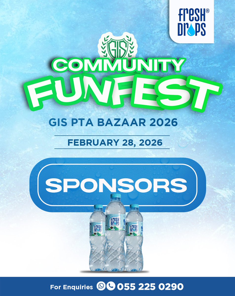 FreshDropsGhana's tweet photo. Keeping the vibes high and the hydration higher. Proud sponsor of the GIS PTA Bazaar 2026. FreshDrops has you covered.

#FreshDrops #StayFreshStayYou https://t.co/EwjVq9A3Pm