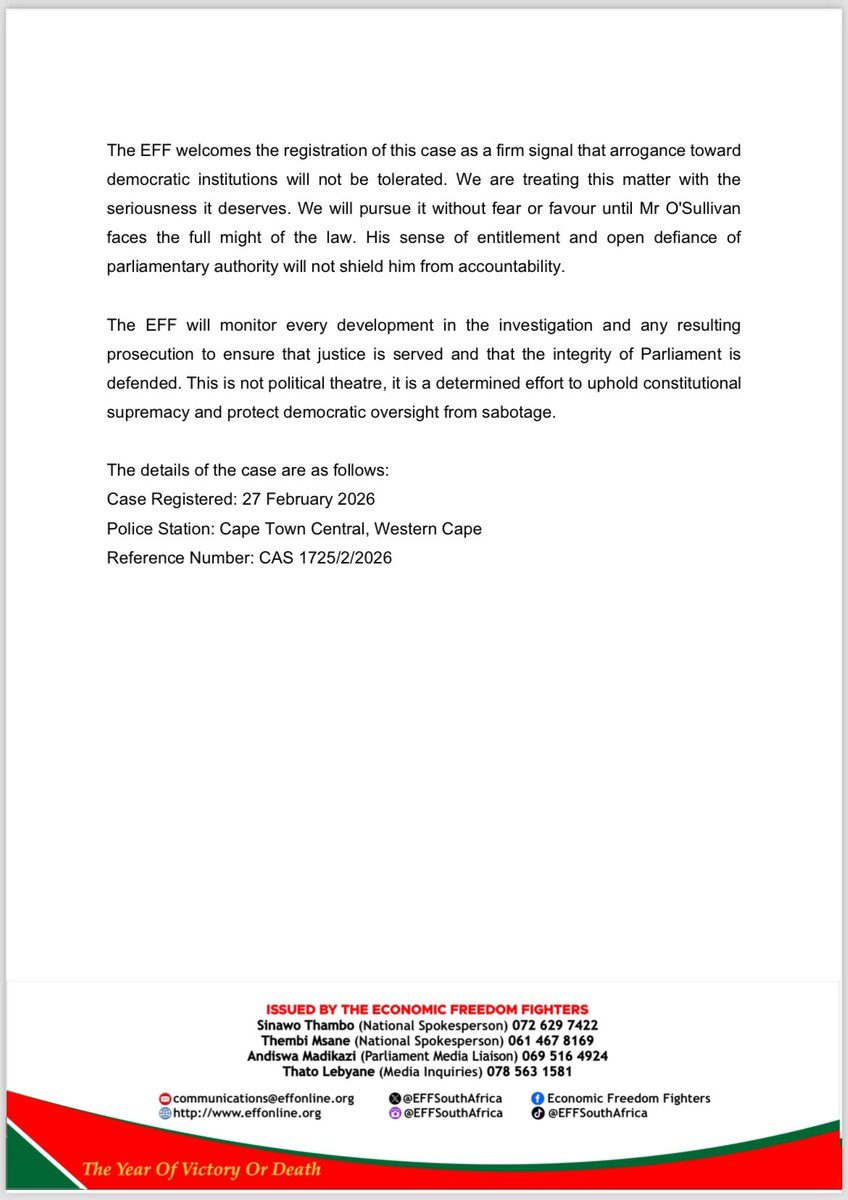 Economic Freedom Fighters tweet media