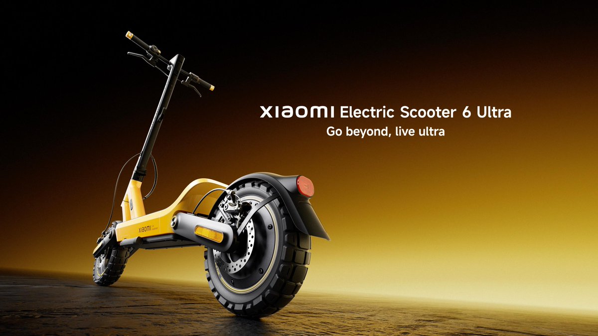 Xiaomi's tweet photo. Design. Performance. Safety. Ultra, defined.
🛴Bold design with unmistakable presence.
⚡️Up to 1200W peak power, 12-inch all-terrain tires.
🔐Upgraded disc brakes for 17% shorter braking time.
This is #XiaomiElectricScooter6Ultra, built to ride with confidence. #Xiaomilaunch https://t.co/SHNmg7Tq7n