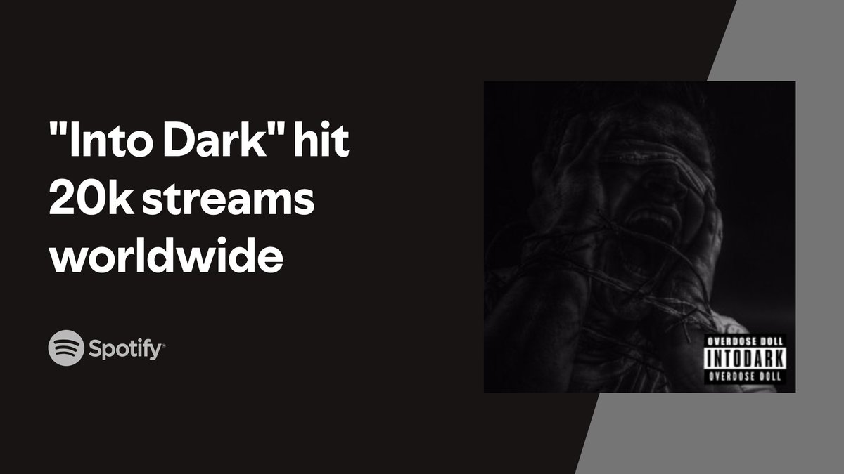 OverdoseDOLL's tweet photo. Into Dark
surpasses 20,000 streams on Spotify!
Thanks for Listening!
#Spotify https://t.co/MOZ7FxO6sb