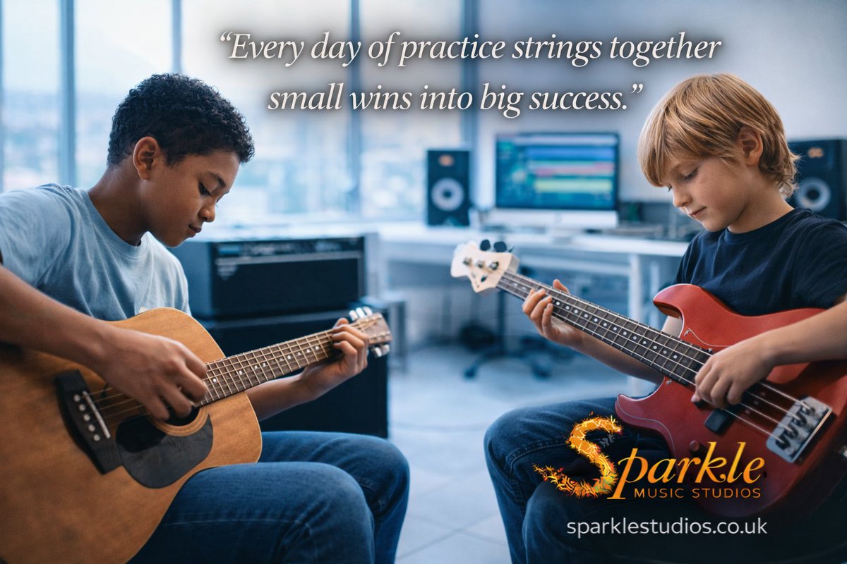 sparklestudios's tweet photo. 🎸 Small Strings. Big Sound. 🎸

“Every day of practice strings together small wins into big success.”

🎵 Build strong foundations
🔥 Develop rhythm &amp; timing
🎸 Play with confidence

Ready to start your journey?
Visit https://t.co/SmXIx2fOdJ and let’s make some noise. ✨ https://t.co/HUXpdej3JT