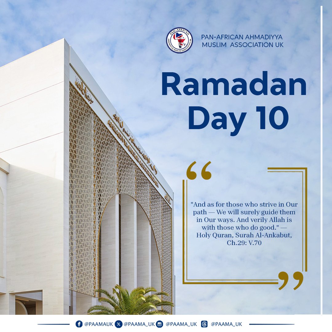 waqfenauusa's tweet photo. 🌙 Ramadan Day 10
“And as for those who strive in Our path — We will surely guide them in Our ways.” (Qur’an 29:70)
Keep striving. Keep believing. Allah is with those who do good.
#Ramadan #RamadanDay10 via @PAAMA_UK https://t.co/jVWZwpteN0