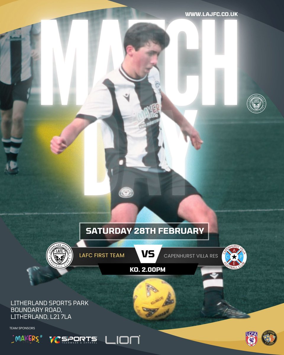 lafc1st's tweet image. 🚨 MATCH DAY 🚨
@WestCheshireLge 

⚽ LAFC First Team vs Capenhurst Villa Res
📍 Litherland Sports Park (grass pitches)
🕑 KO 2:00PM

 …get down and back the lads! 💪🖤🤍

#LAFC #MatchUpdate #GrassRootsFootball