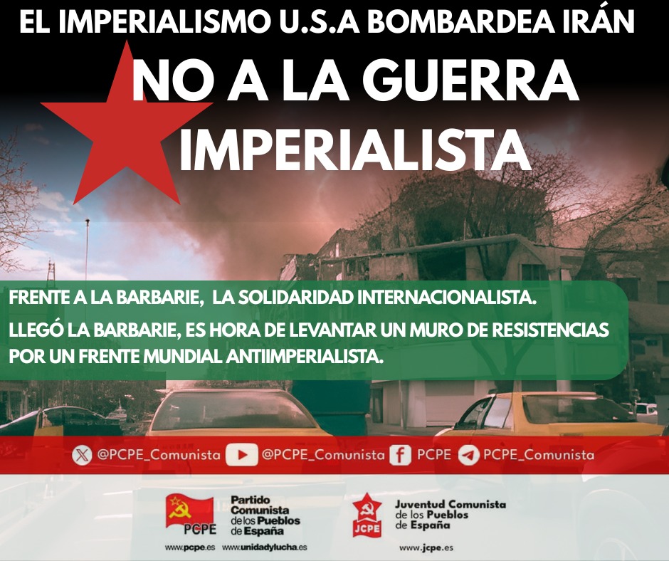 PCPE_Comunista's tweet photo. Imperialismo sin careta: salvajismo, codicia, saqueo, expolio, genocidio...la barbarie hoy se expresó bombardeando un país soberano. https://t.co/fdsGHZvGm1