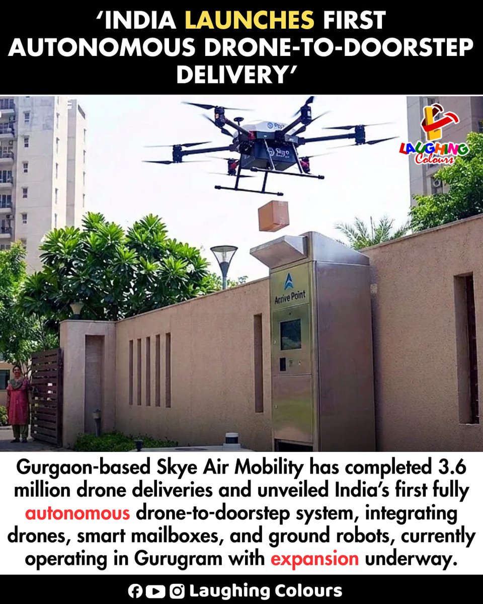 LaughingColours's tweet image. India’s drone delivery leap 🚁

#TechIndia #Innovation #FutureIsHere #fblifestyle