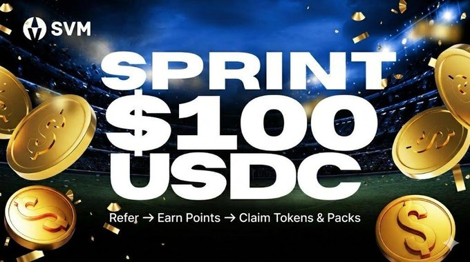 SVMFootball's tweet photo. 🚨 $100 USDC is up for grabs! 🚨

The SVM Sprint is officially ON! 🏃‍♂️💨 Ready to secure the bag? Here’s the playbook:

1️⃣ Refer friends 🤝 2️⃣ Earn points 🪙 3️⃣ Claim tokens &amp; packs 🎁

 Join Here➡️https://t.co/YMlx5Un2qd

#Crypto #USDC #Airdrop https://t.co/9Dpp8gEJnO