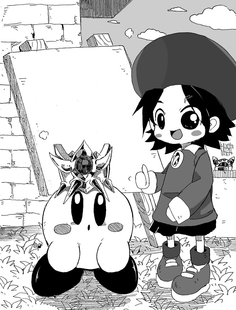 カービとアドレーヌのイラストです
絶対描いていけない物