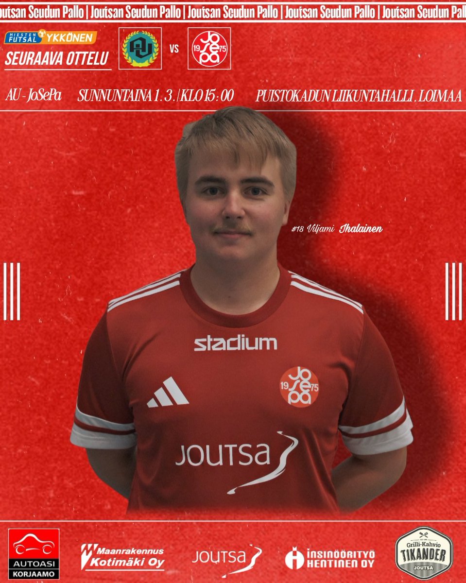 Huomenna sunnuntai reissu ja kauden viimeinen vierasottelu! 🚌🔴⚽

AU 🆚 JoSePa
🗓️ Su 1.3.
📍 Puistokadun liikuntahalli, Loimaa
🕒 Klo 15:00
📺 Livestriimi AU Futsal YouTube kanavalla

#futsalfi #joutsa