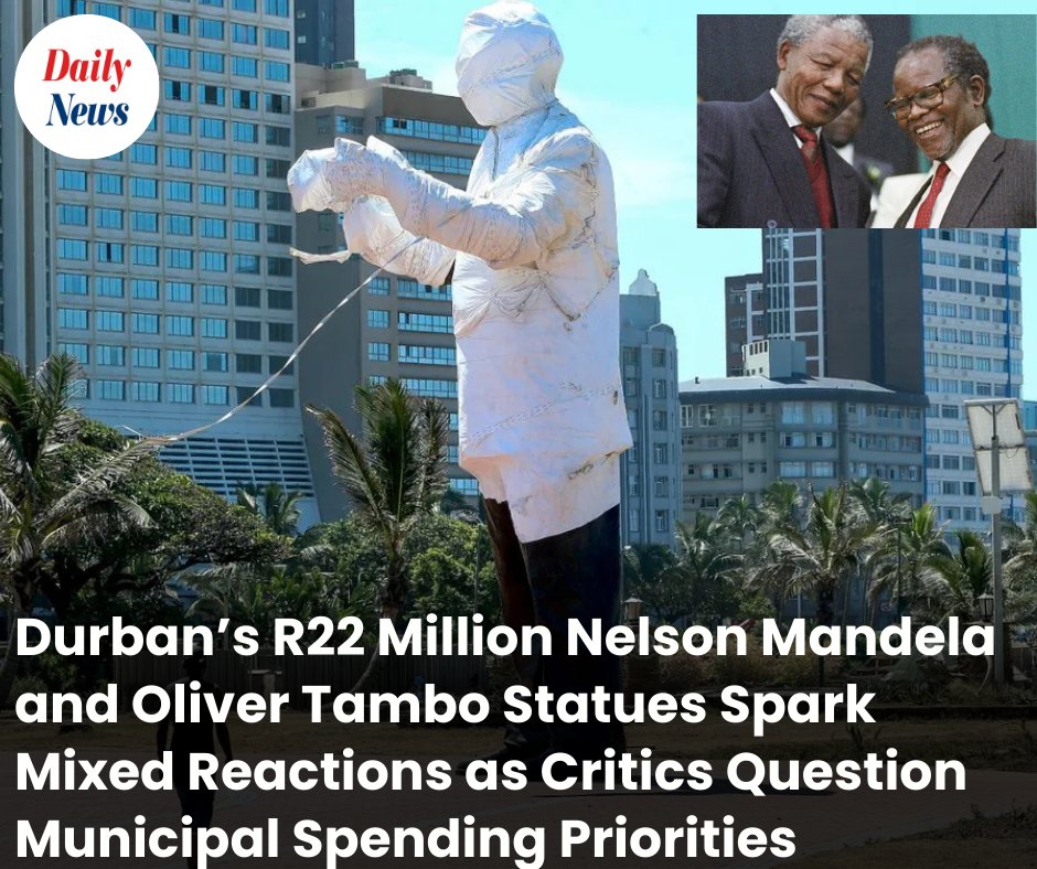 DailyNewsSA's tweet image. Durban to unveil R22m Mandela &amp;amp; Tambo statues — but debate grows over whether funds should’ve gone to urgent municipal needs.  READ more: tinyurl.com/3mpjx32e #DurbanNews #Mandela #MunicipalSpending #EthekwiniMunicipality #Statues #SowetoDerby #ratepayers #expenses
