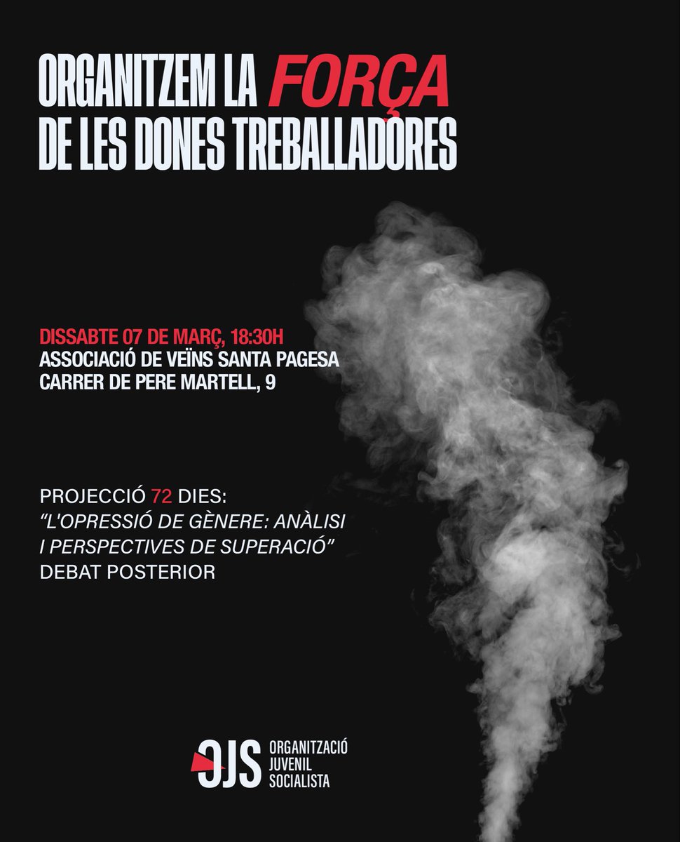 🔴ORGANITZEM LA FORÇA DE LES DONES TREBALLADORES

Dia 7 de març durem a terme una projecció del capítol de 72 dies “L’opressió de gènere: anàlisi i perspectives de superació” i posteriorment hi haurà un espai de debat. 

📍 AAVV Santa Pagesa (C/ Pere Martell, 9)
🕒 18:30