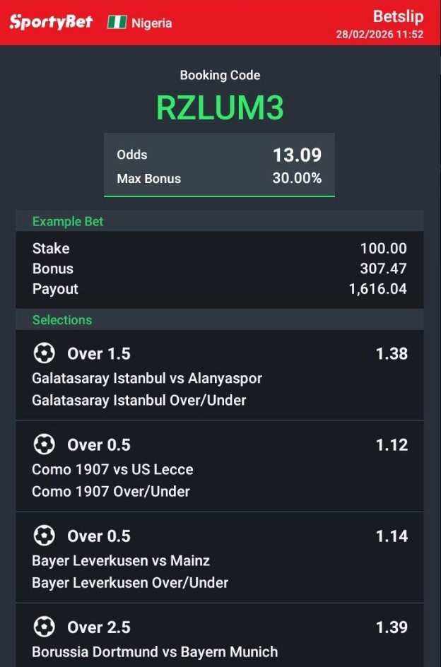 Ftpunter's tweet photo. 13odds for today. Stake responsibly https://t.co/EWAho7ldi6