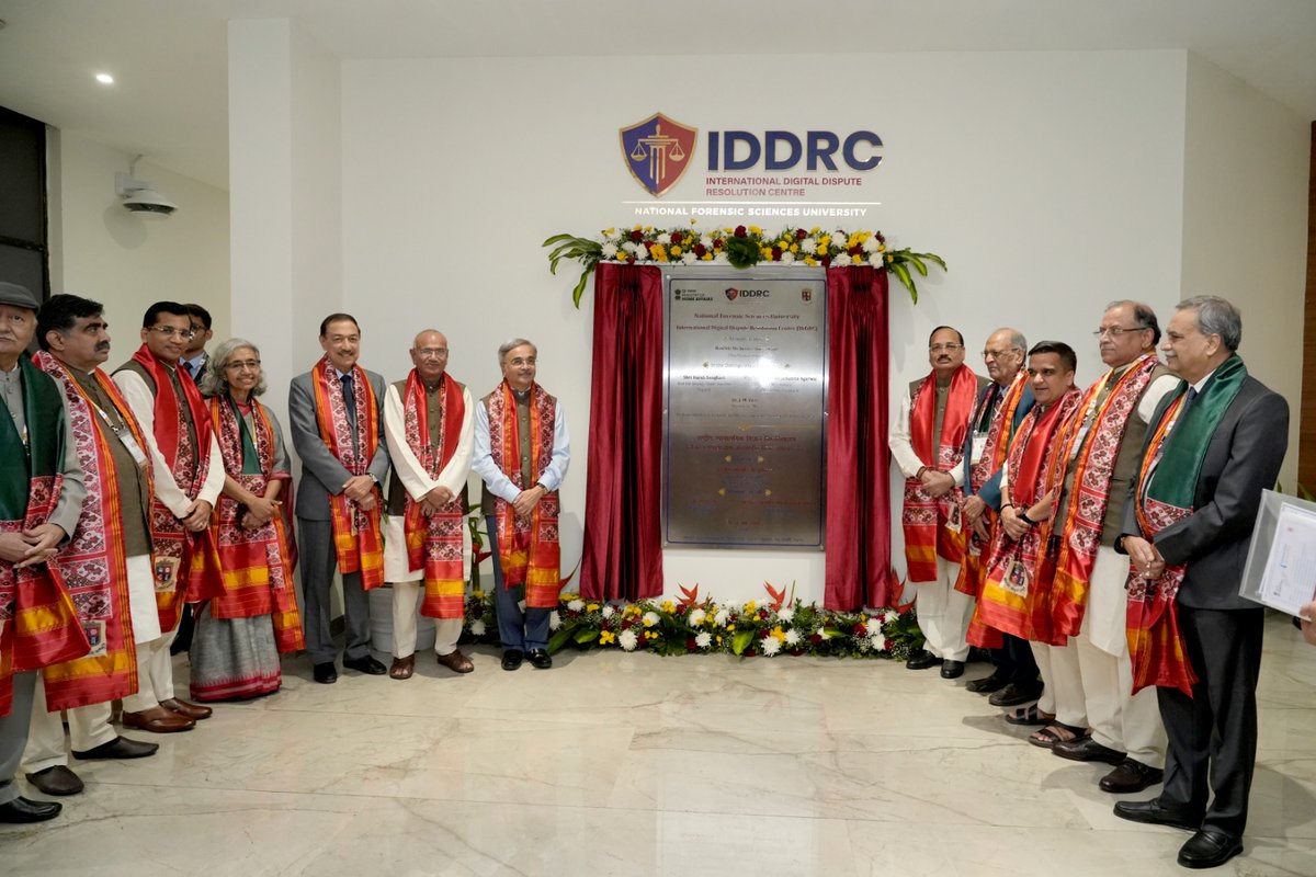 NFSU_Official's tweet photo. The 4th Convocation of NFSU was held on 27 Feb.'26.  Hon'ble Mr. Justice Surya Kant, Chief Justice of India (CJI), graced the occasion as the 'Chief Guest'. The International Digital Dispute Resolution Centre was inaugurated by CJI. Dr. J.M. Vyas, VC of NFSU, conferred degrees. https://t.co/vYwCptpvas