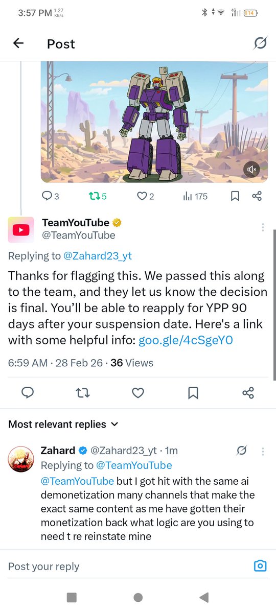 Haytham_3e's tweet photo. @TeamYouTube @YouTubeCreators @reneritchie @NpcUniverse 
My channel was demonetized for the same harmful content involving minors and now it's misleading family content

My content is anime and gacha club for young adults, many channels that make the exact same content as me have been remonetized now YouTube says that they can reinstate mine 

Please dear YouTube check my channel again here is the link: https://t.co/iw6HjV1hSI