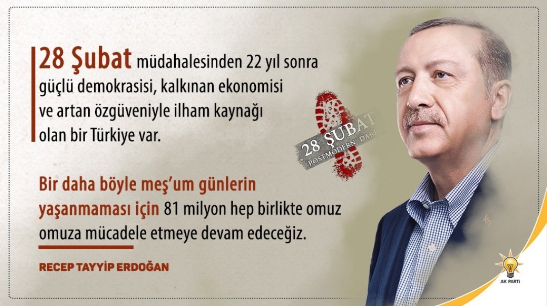 28 Şubat'çılar okul kapılarında bekletilen kız çocuklarının gözyaşlarında boğuldular.

Yasaklarla mücadele ederek, kadınlar başta olmak üzere hakkı teslim eden Genel Başkanımız, Cumhurbaşkanımız Sayın <a href="/RTErdogan/">Recep Tayyip Erdoğan</a>'a şükranlarımızla...

#28Şubat'ı unutmadık, unutturmayacağız!