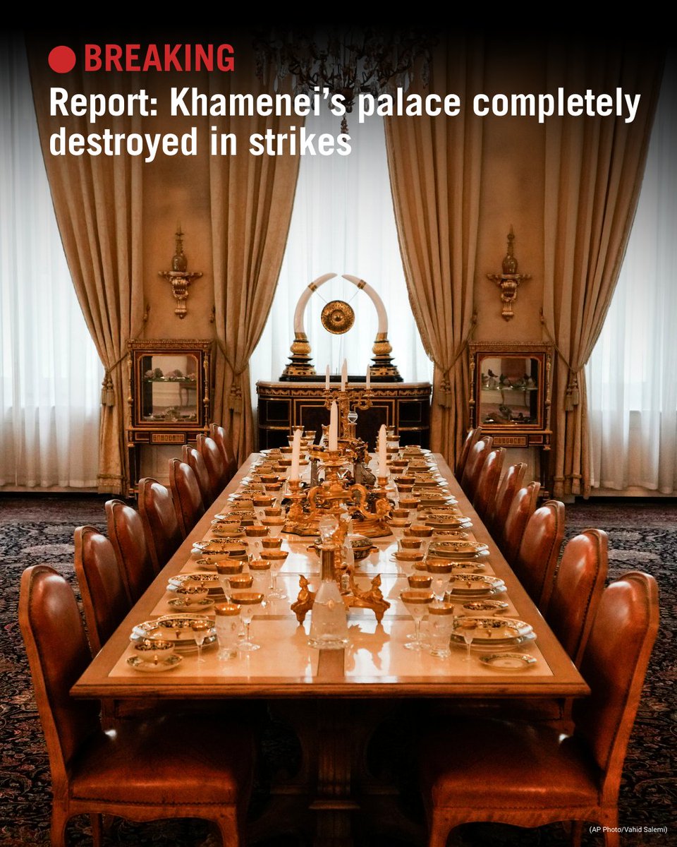 TimesofIsrael's tweet photo. Channel 12, quoting unnamed Israeli sources, says the palace of Iran’s supreme leader Ali Khamenei has been completely destroyed. It says it is not clear whether Khamenei was present. It also says all of Iran’s key leaders were targeted in the strikes so far today.
Continue reading on The Times of Israel: https://t.co/mDZSCKAusA