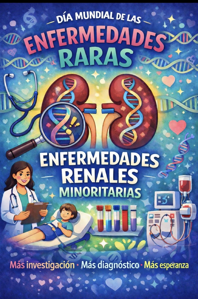 🧬En el #DíaMundial de las #enfermedadesraras renovamos nuestro compromiso con las personas que viven con enfermedades renales poco frecuentes 🦓
🔬Más investigación es más diagnóstico precoz, mejor tratamiento y más esperanza.
#EnfermedadesRaras #Investigación #SaludRenal