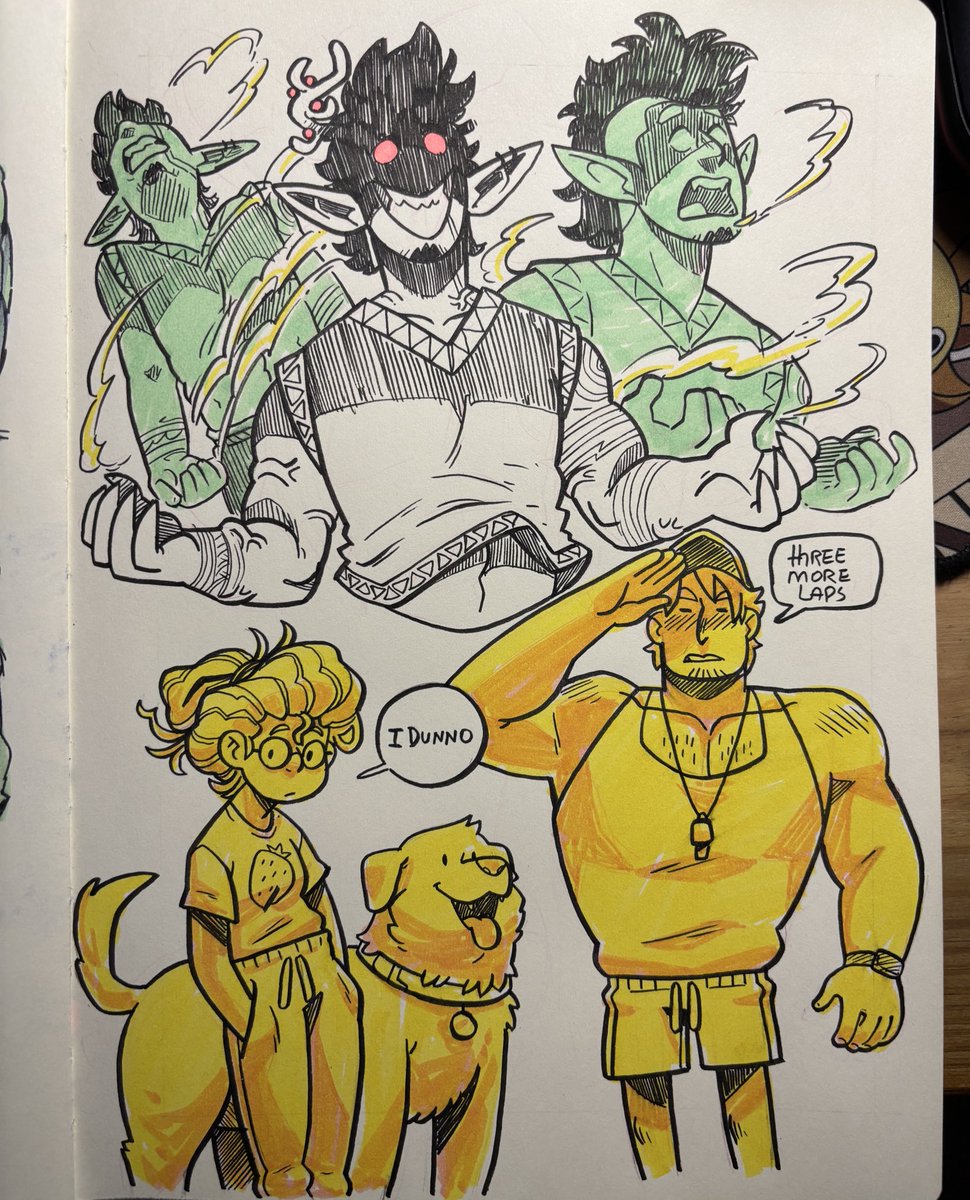 Yonsoncb's tweet photo. Some sketches from last week, gotta say office highlighter are under appreciated bc they work nicely for sketchbook drawing as a cheap alternative to the pricy markers out there https://t.co/jP7ul6yG2s