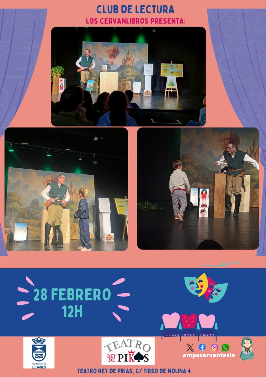 ¡Menuda mañana de risas y aventuras en el <a href="/teatroreydpikas/">Teatro Rey de Pikas</a> 🎭✨!
​Esta mañana, nuestros socios y socias cervantinos han disfrutado de una función muy especial en el teatro Rey de Pikas organizada por el Club de Lectura "Los Cervanlibros". 👏👏