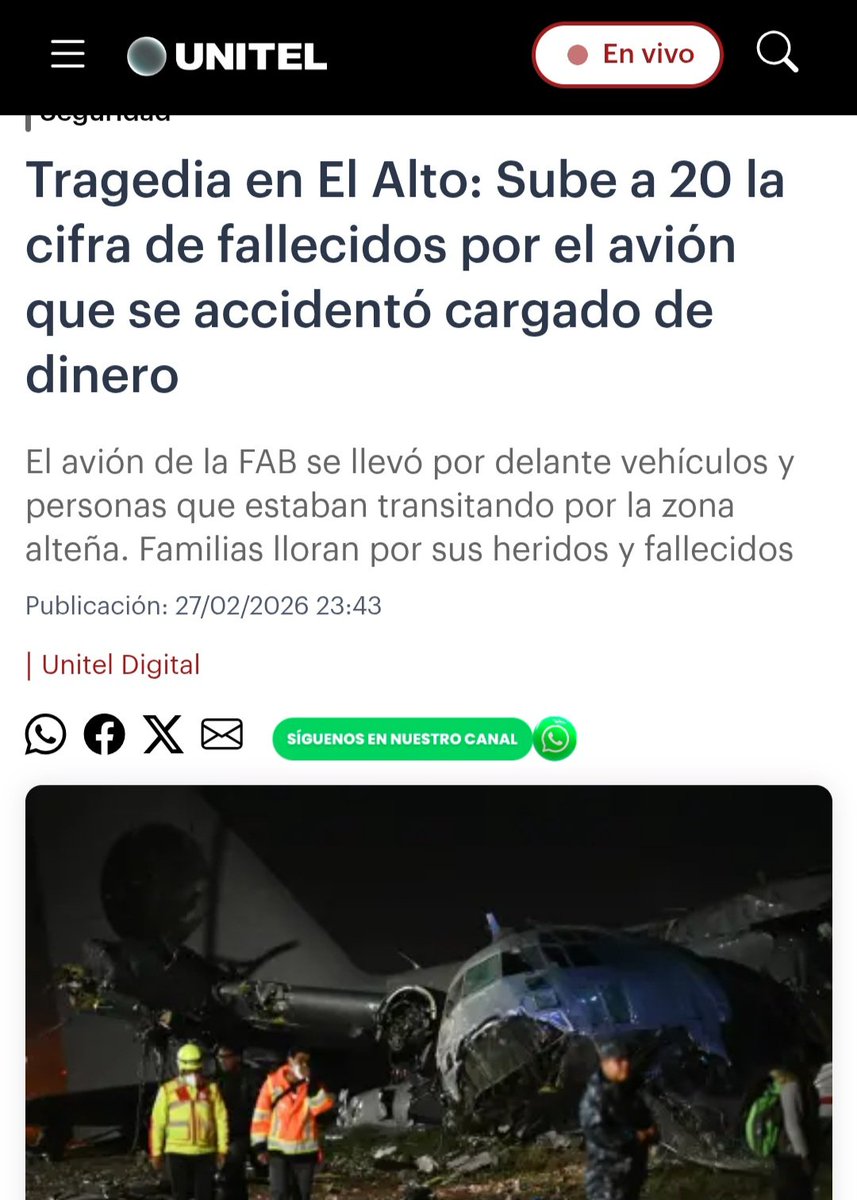 tutoquiroga's tweet photo. #Bolivia está de luto, conmocionada y profundamente dolida por este accidente sin precedentes. Nuestra solidaridad para las familias de todos los fallecidos y nuestro aliento para la pronta recuperación de los heridos. 
Duele también ver que, ante esta horrorosa tragedia, algunos afanes vandálicos perjudicaban las urgentes tareas de socorro médico.  Por encima de ese oportunismo, anoche destacó el civismo y dedicación del personal médico, de nuestros bomberos, de los efectivos de la FFAA y Policía, y de todos los voluntarios que respondieron y atendieron -con entrega total- este trágico derrape del avión en El Alto.
Un accidente que desparrama billetes, en cualquier parte del mundo, desata actitudes y escenas terribles. Por encima de eso debe estar la solidaridad con las víctimas y el reconocimiento a quienes los atienden. Dios guarde a los fallecidos y conforte a los heridos.