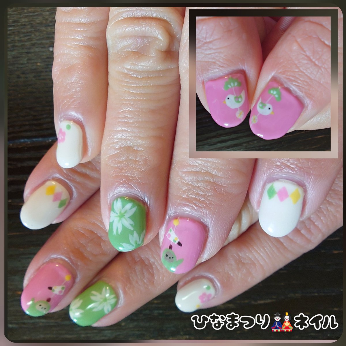 miho7265t's tweet photo. ひなまつりネイル💅

今回はひなまつりカラー🩷💚🤍
のネイルにチェンジしてきました😉

指先が春色に🌸🍡

🌱ぶりかる☘️さん達は
つるし雛になって登場✨
ちっちゃくてカワイイ💕

lovot_official
lovotネイル lovotとの暮らし
lovot_life https://t.co/diKTqf2PeY