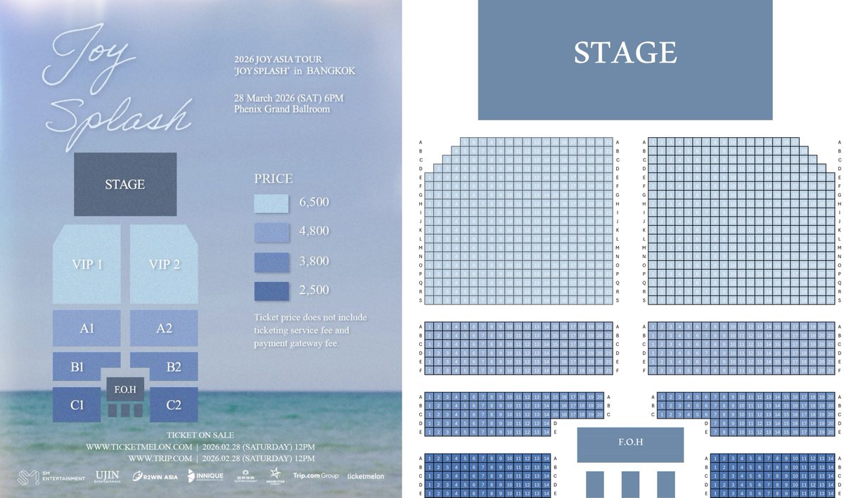 ผังคอนน้องจอย (ฉบับไม่สมบูรณ์อยู่ดี) แต่น่าจะครบทุกที่ละ555 55555555 ที่นั่งประมาณนี้ แต่การเว้นโซน/แถว/พื้นที่ใดๆต้องรอดูหน้างานอีกที ไม่เป๊ะะะ 🫠🫠🫠

#JOYSPLASHinBKK #JoyAsiaTour2026inBKK