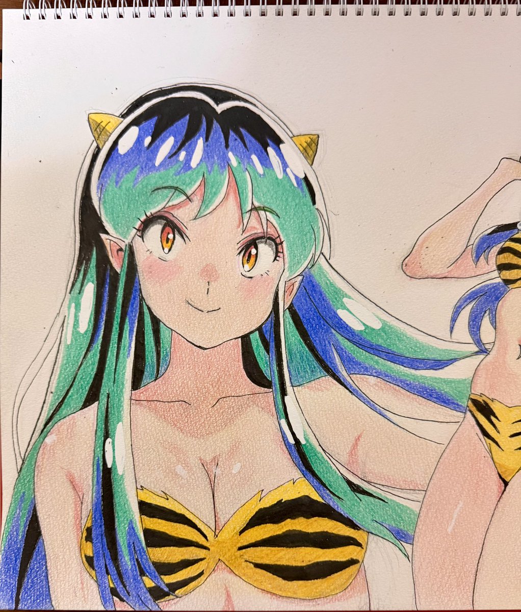 この前描いたラムちゃんの隣にデカいラムちゃん描いてみた😆