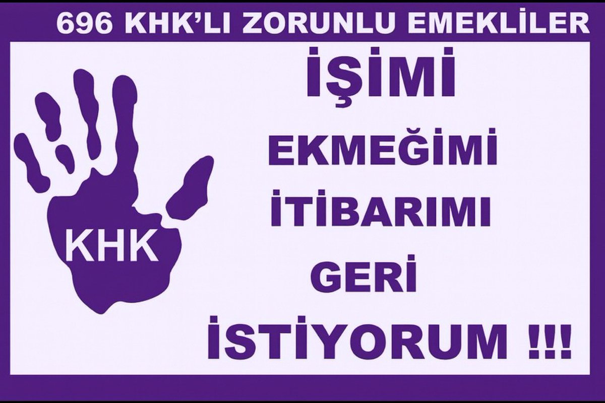 #ZorunluEmekliyeİşeİadeHakkı
◾696 KHK ile on binlerce işçi Zorla Emekli Edilerek mağdur edildi
◾En düşük maaşa mahkûm edilerek geçim derdine düşürüldü,
◾Kamu, yetişmiş iş gücünü kaybetti
◾İŞİMİZİ GERİ İSTİYORUZ!
<a href="/RTErdogan/">Recep Tayyip Erdoğan</a> <a href="/abakingurlek/">Akın Gürlek</a> <a href="/eczozgurozel/">Özgür Özel</a> <a href="/isikhanvedat/">Prof. Dr. Vedat Işıkhan</a>