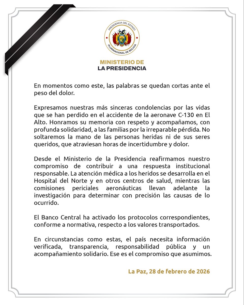 Este es un día de profundo dolor en el que no existen palabras que puedan explicarlo. 

Quiero expresar toda mi solidaridad con quienes han perdido a un ser querido en el terrible accidente de la nave C-130, con los heridos y con sus familias para atravesar este momento.

Vamos a