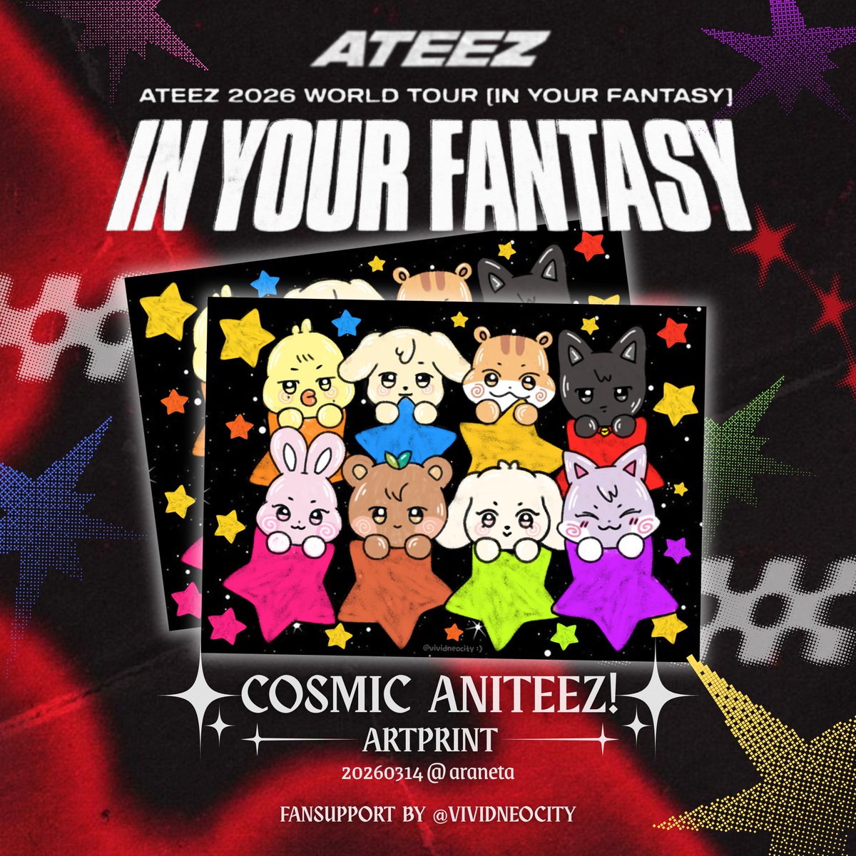 vividneocity's tweet photo. ATEEZ 2026 WORLD TOUR 
[IN YOUR FANTASY IN MANILA]

Cosmic Aniteez! artprint ⋆｡°✩
- fan support by @vividneocity

💥 like + rt (opt.)
💥 will give randomly 
💥 limited qty

see u !! ⭐❤️

#InYourFantasy_MNL #ATEEZinManila #ATEEZ #에이티즈 https://t.co/OsRtqJt0BY