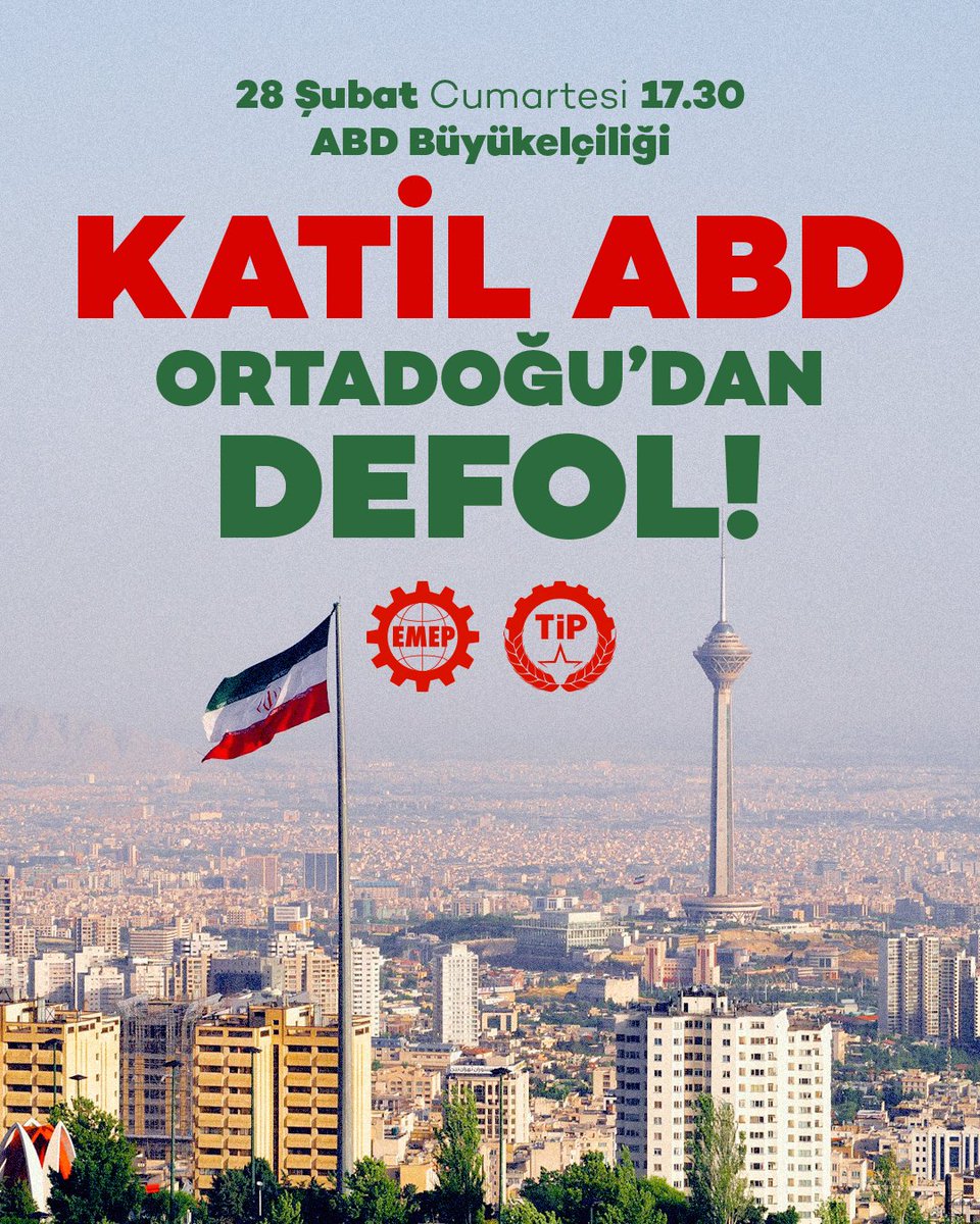 Katil ABD Ortadoğu'dan defol!

Soykırımcı ve çocuk istismarcısı küresel emperyalist çete, bugün İran'a yönelik geniş çapta bir saldırı başlattı. 

Haydut ABD ve uydusu İsrail’e karşı ayaktayız. Yaşasın barış, kahrolsun emperyalistler ve işbirlikçileri!

⏰ 17.30
📍 ABD