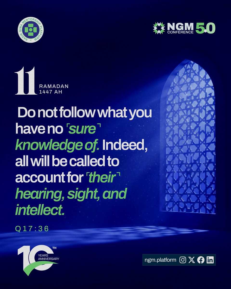 This Ramadan, be very intentional about what you consume. 

Accountability begins with what we choose to listen to, watch, and believe. 

Guard your hearing. Guard your sight. Guard your mind. 🤍

Your heart is watching too. 🫂🫶🏼

#NGMCommunity
#Adecadeofimpact
#RamadanMubarak
