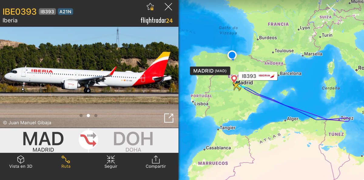 ⚠️⚠️Se cierran los espacios aéreos de muchos países en la zona de #OrienteMedio. #Qatar, #Emirates y #Etihad informan de cancelaciones e importantes afectaciones en sus redes globales. Un A321XLR de #Iberia rumbo a Doha se da la vuelta. Hay un B787 de AirEuropa en Abu Dhabi.