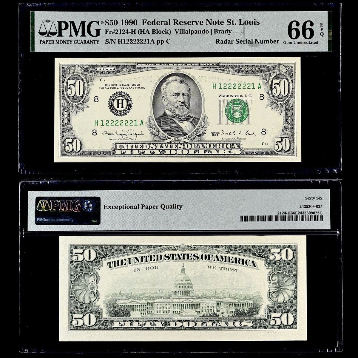 derDunkelh25663's tweet image. 【Extreme Fancy Super Rader Number】Fr#2124-H, $50 1990 Federal Reserve Note St. Louis, PMG66EPQ
#banknoteworld #moneycollection #banknotecollection #moneycollector