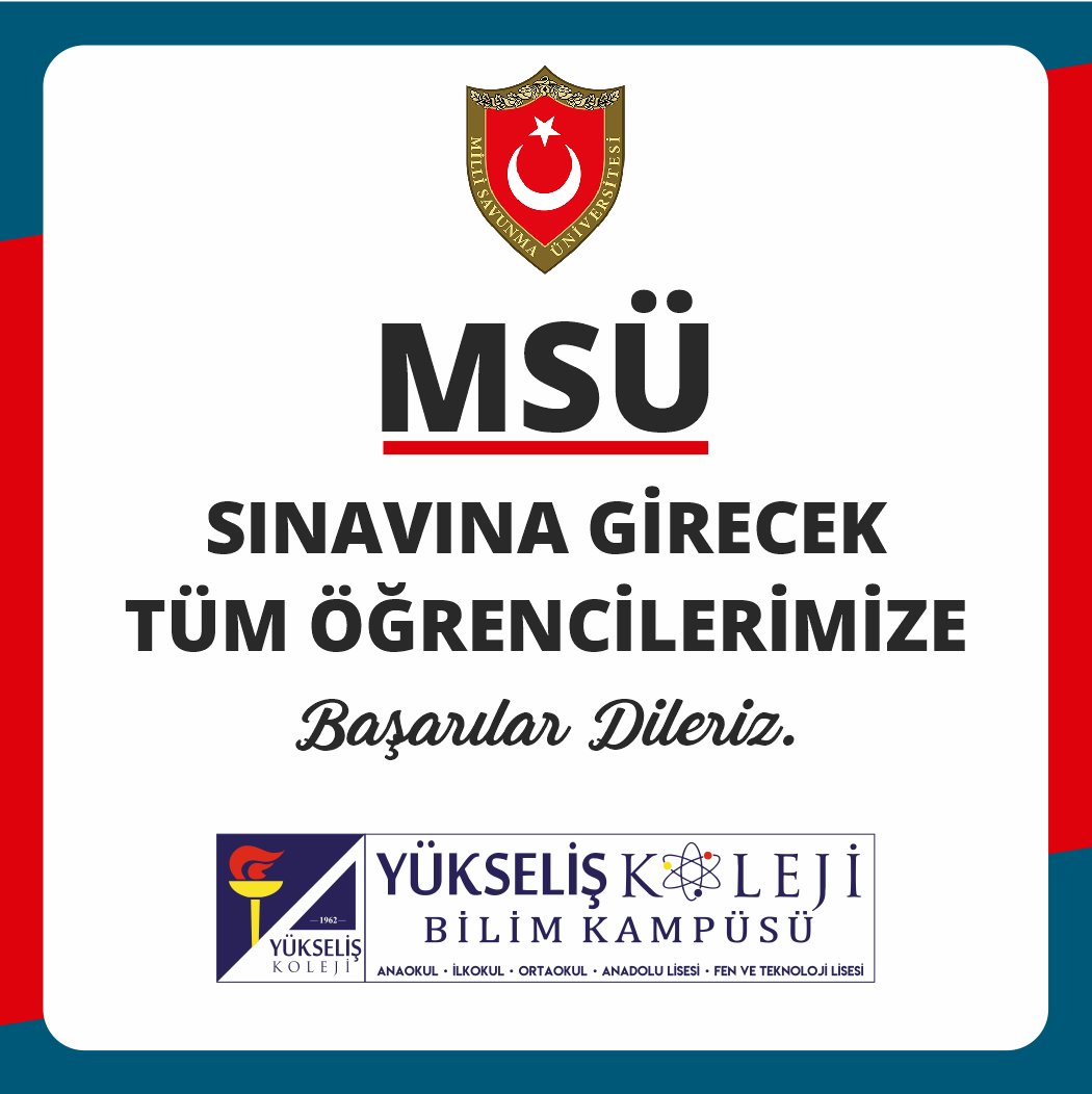Yarın yapılacak olan MSÜ sınavına girecek öğrencilerimize başarılar dileriz.

#msü #Yükselişkolejibilimkampüsü #yks #üniversitehazırlık #sınav #ösym