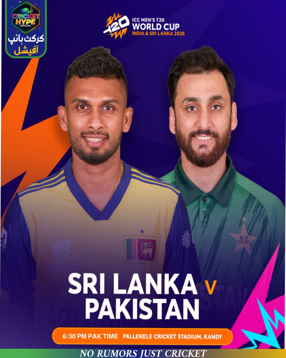 crickethypeofcl's tweet photo. سری لنکا بمقابلہ پاکستان: 
ایشیائی جائنٹس کا بڑا مقابلہ! 
​کرکٹ کے میدان میں ایک بار پھر روایتی حریف آمنے سامنے! 🌍 کیا سری لنکا کی اسپن جادوگری چلے گی یا پاکستان کے بیٹرز لنکن ٹائیگر�� پر بھاری پڑیں گے؟
#T20WorldCup2026 #SLvPAK #PakistanCricket #SriLankaCricket #PallekeleStadium https://t.co/AKcPuY3QxB