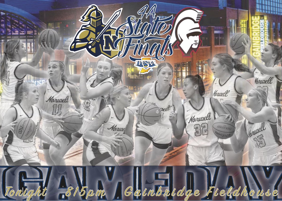 🚨🏆STATE CHAMPIONSHIP🏆🚨
🚨🚨🚨🏀GAMEDAY!!!🏀🚨🚨🚨

The Lady Knights will attempt to make history as they take on the Center Grove Trojans this evening for the 4A State Championship!!! 

⏰ 8:15 pm
📍 Gainbridge Fieldhouse

See you there ✨NORWELL✨NATION✨