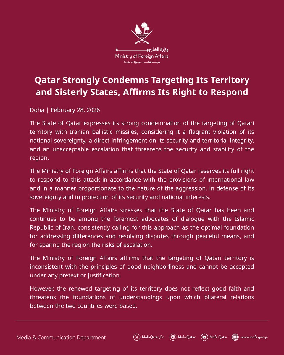 Ministry of Foreign Affairs - Qatar tweet media