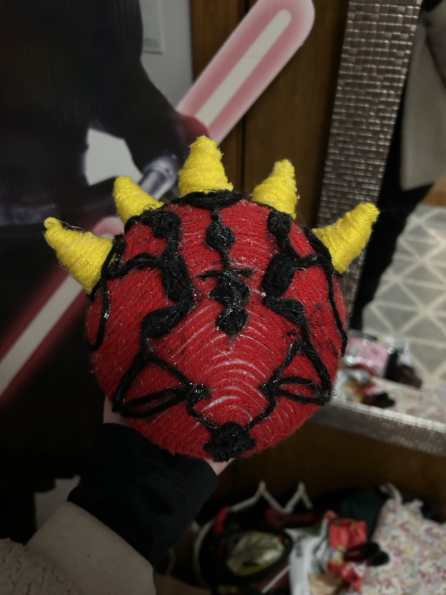 my best friend made this for me for my birthday, we’re calling him darth ball

anyway <a href="/behindthemaul/">victoria🧚🏼‍♀️maul shadow lord era🖤</a> is now 23!