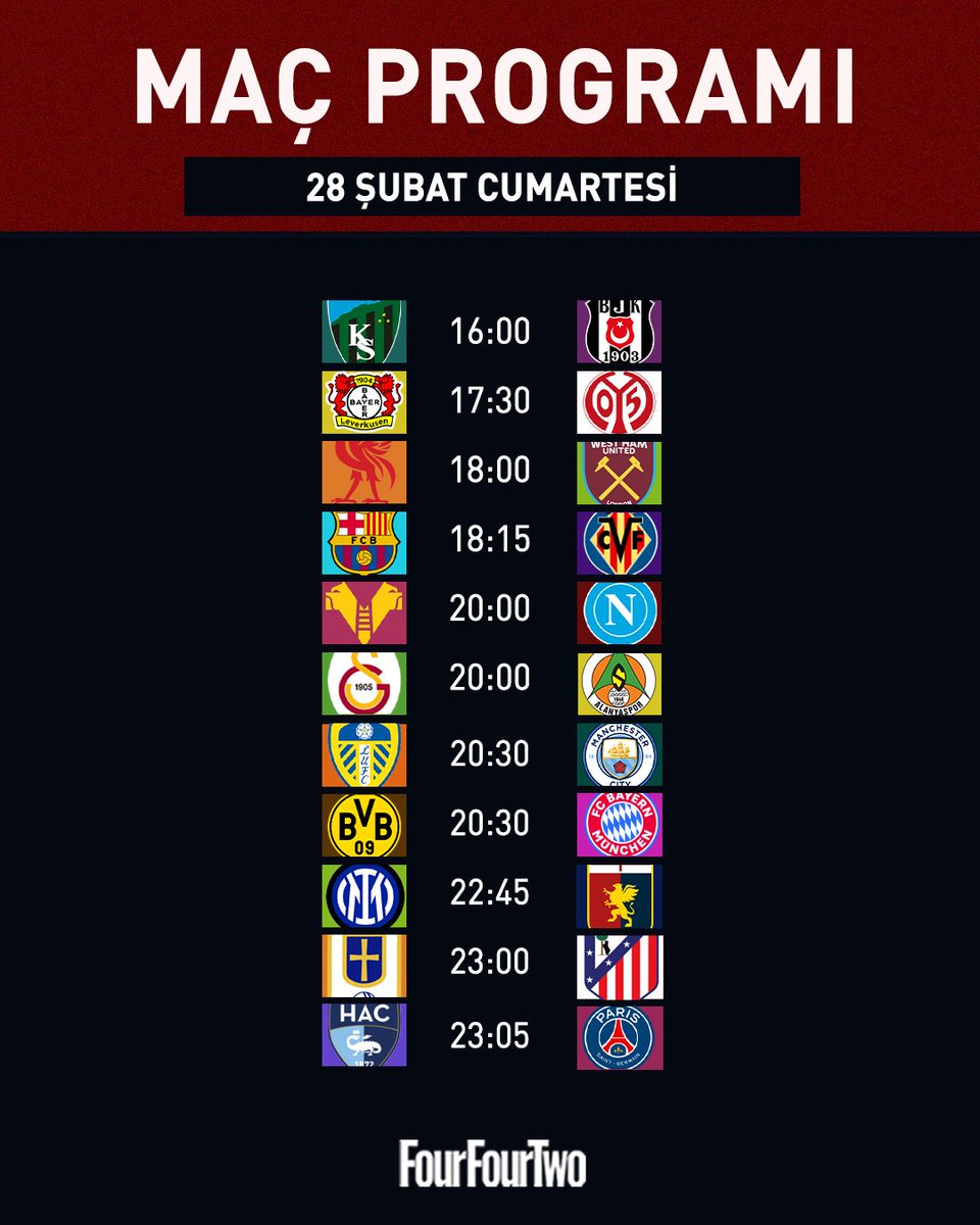 FourFourTwo_TR's tweet image. 🤩Futbol heyecanı, cumartesi günü programı ile devam ediyor. 

#FourFourTwo