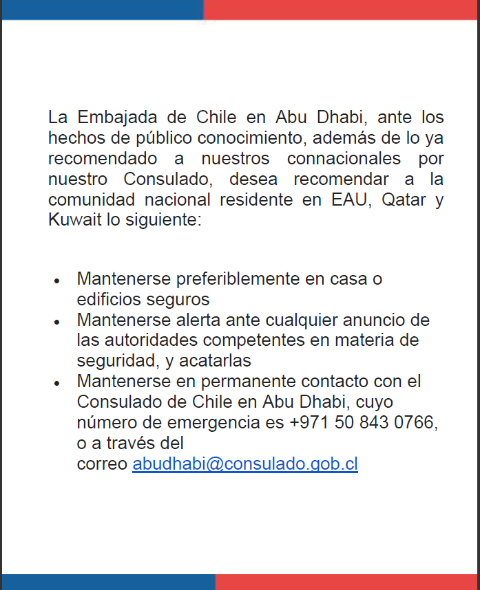 Embajada de Chile en los Emiratos Árabes Unidos tweet media