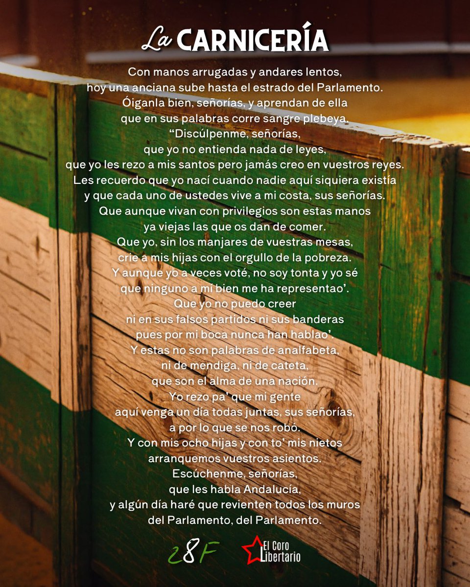 Hoy, 28 de febrero, os dejamos una letra de tango inédita que teníamos preparada para la final del #COAC2026

La tenéis disponible en plataformas digitales como Spotify y en nuestro libreto-CD 🔥

✊💚 Feliz día de Andalucía.

#28F #Andalucia #Andalucía #patria