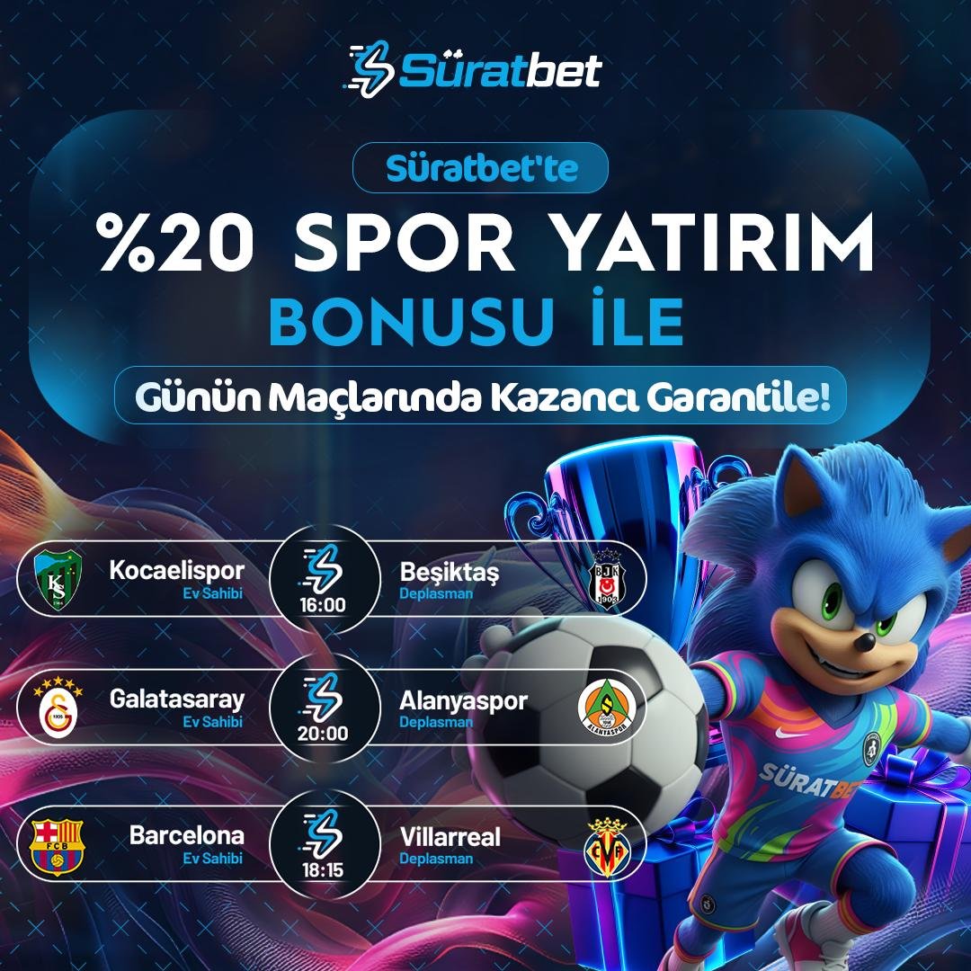 SuratBetcom's tweet photo. 🏟 GÜNÜN MAÇLARI #SÜRATBET'TE

💯 En Yüksek Oranlar Burada! 

⚽️ Kocaelispor - Beşiktaş
⚽️ Galatasaray - Alanyaspor
⚽️ Barcelona - Villarreal

Süratbet ailesine katıl! https://t.co/Pf0DSAngKR https://t.co/GGzXbdvLHU