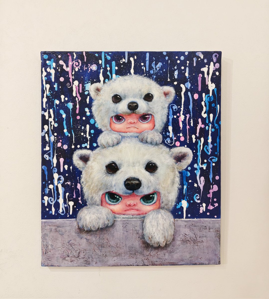 シロクマなわたしたち》 F8 油彩、キャンバス 2024−2026年 前からいた