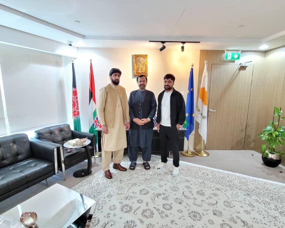 HSaderkhail's tweet photo. Today I have a nice meeting with Mr. Rashid Khan and Mr. AllahDad Noori in my office. We discussed the improvement of Afghanistan's cricket. https://t.co/LmlOnJs1zv