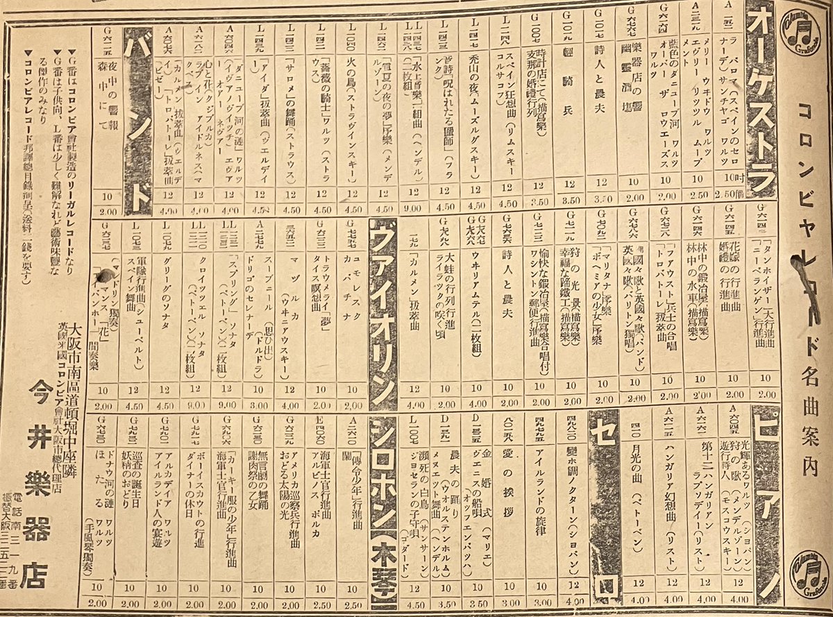 ビクターほどではないが、大正時代でもコロンビアレコードを扱う店が