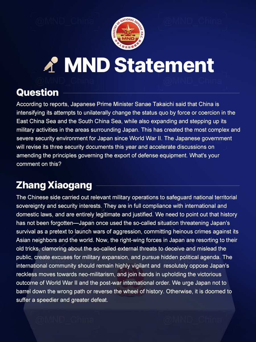 Ministry of National Defense of China tweet media